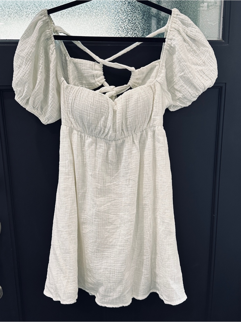 Princess Polly Tie Back Puff-Sleeve Crinkle Mini Dress Sz 6